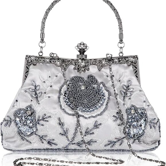 Elegant Handbag for the Woman at Thryvox, we craft Handbags - Vintage Beaded Clutch with Floral Embroidery, Sequin Rhinestone Evening Bag NEW